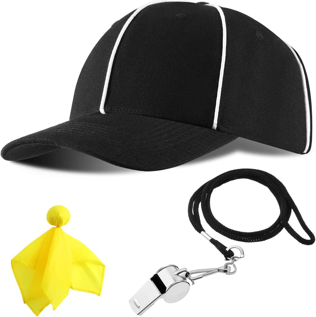 BBTO Referee Costume Accessories Referee Hat and Whistle Penalty Flag Hats for Men Women Football