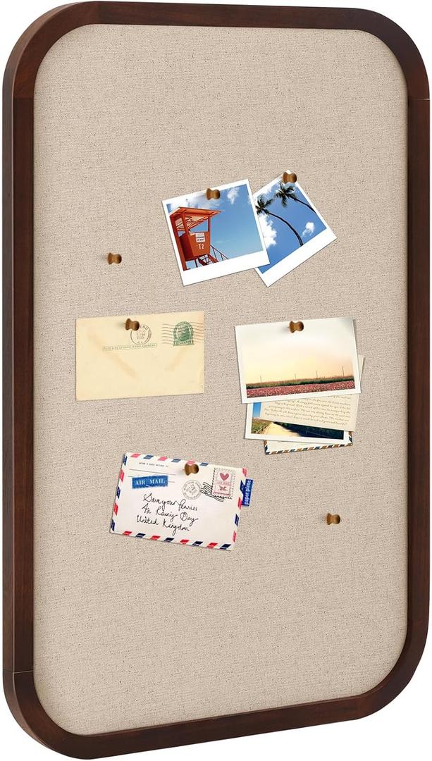 Vintage Arch Scalloped Rectangle Framed Pin Board Linen Display Bulletin Board Large Fabric Picture Memo Decorative Pinboard for Xmas Gift Wall Office(Rectangle,20'' X 30'',Dark Brown)