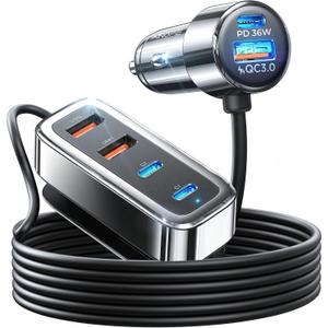 AINOPE 108W Multiple Ports Car Charger, Road Trip Essentials for Kids,Travel Essentials for Long Trips,6-Port USB C Cigarette Lighter Adapter Fast Charging for iPhone 17 16 15[+5FT Cable]Mothers Day