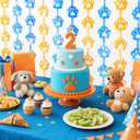 8 x Blue Dog Birthday Party Decorations, 2 Packs Orange and Blue Tinsel Backdrop,Dog Paw Birthday Party Supplies 3.3 x 6.6ft Foil Fringe Curtains, Photo Booth Props Backdrop Streamers