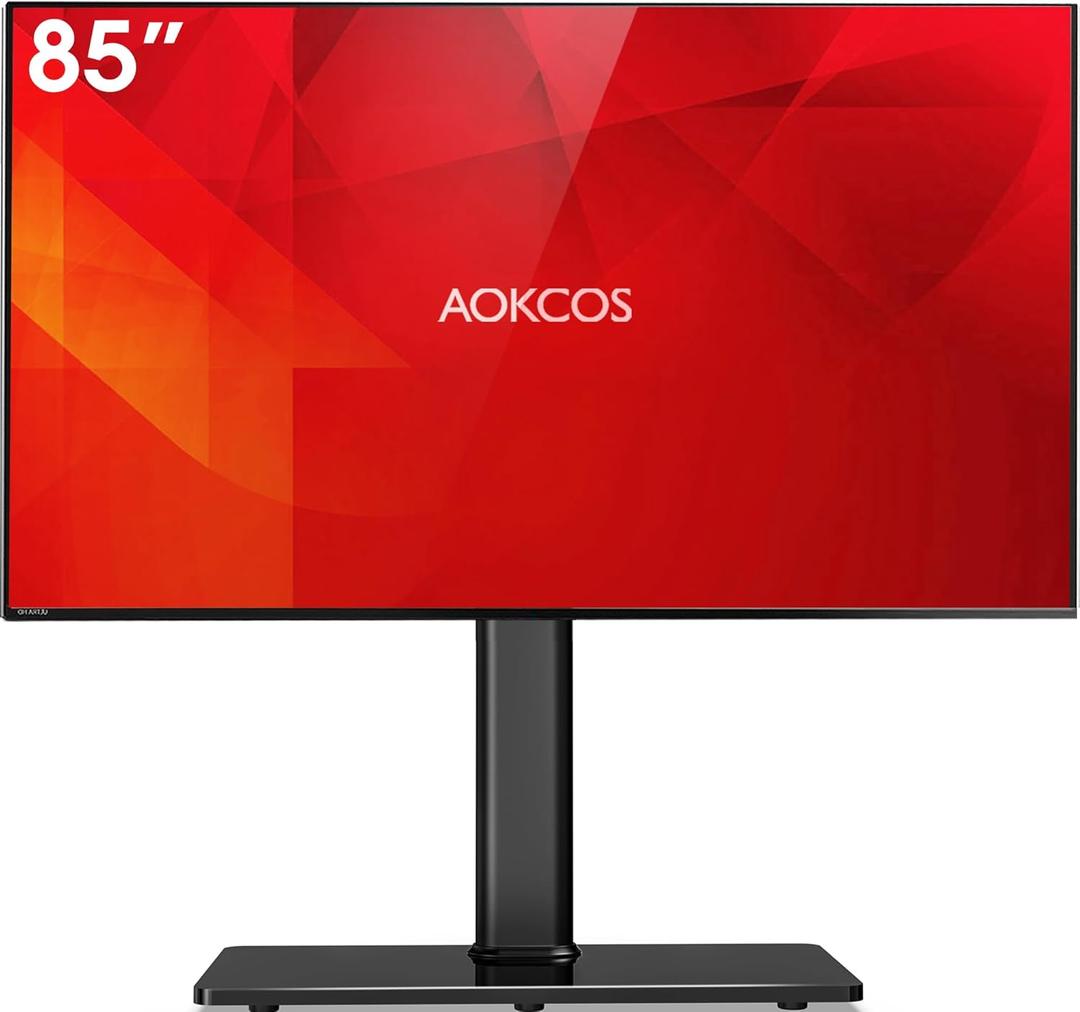 Universal Swivel TV Stand Table Top Stand for 43 to 85 inch TVs 50 Degree Swivel, 8 Level Height Adjustable with Tilting, Heavy Duty Tempered Glass Base, Holds up 132lbs, MAX VESA 400x600mm (Black)