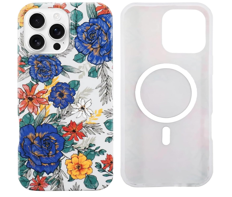 J.west Case for iPhone 16 Pro Max 6.9 inch | Compatible with MagSafe,Shockproof Protective iPhone 16Pro Max Phone Case for Women Floral 
Blue Roses