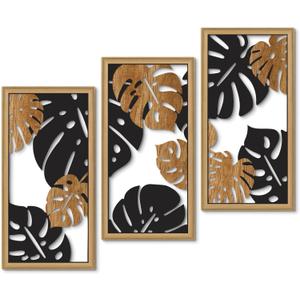 Putuo Decor Monstera Leaf Wall Art Set of 3, Tropical Plant Cut-Out Panels in Black and Wood Grain, Modern Botanical MDF Wall Decor for Living Room Bedroom Office (Brown) Putuo Decor Monstera Leaf Wall Art Set of 3, Tropical Plant Cut-Out Panels in Black and Wood Grain, Modern Botanical MDF Wall Decor for Living Room Bedroom Office (Brown)
