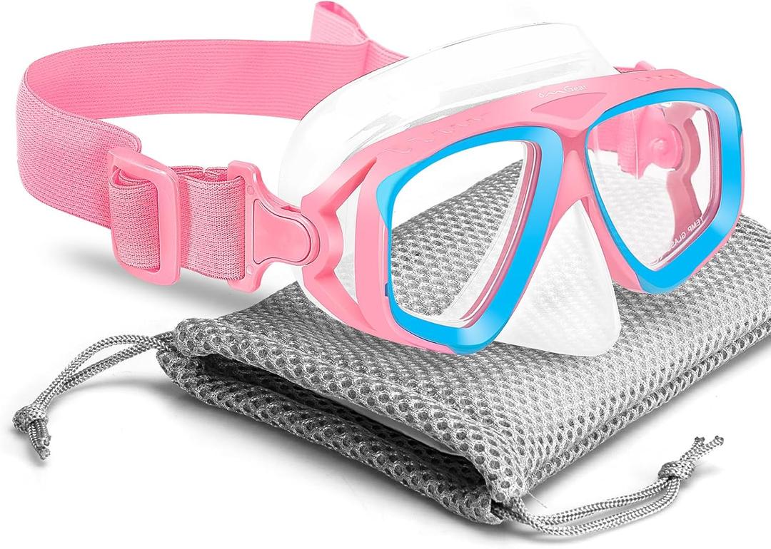 OMGear Kids Swim Goggles With Nose Cover Fabric Strap Dive Snorkel Mask for Children(4-16) Snorkeling Gear Swimming Mask