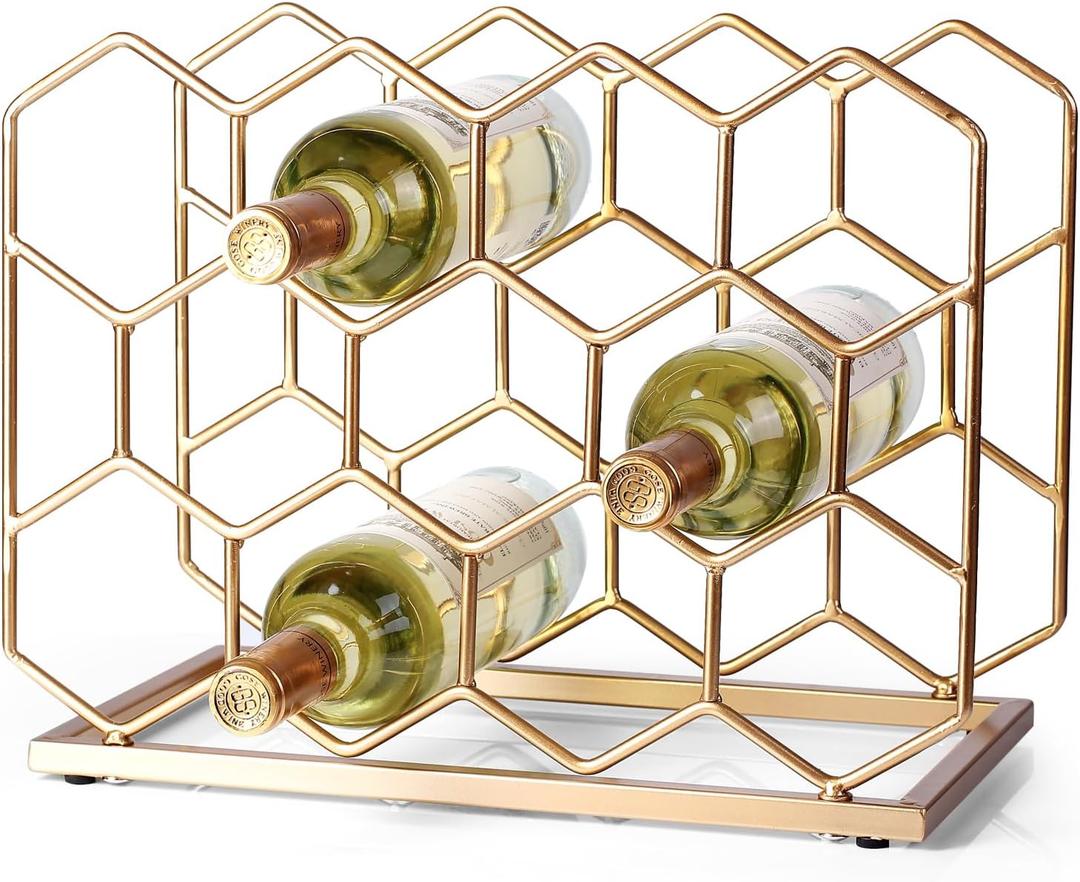 14 Bottle Countertop Wine Rack - Freestanding Modern Gold Metal Wine Rack - Tabletop Wine Holder Stand for Cabinet, Pantry, Wine Bottle Storage