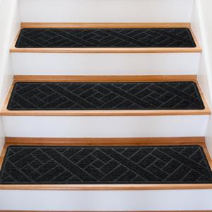 15 Pack 8 "X 30" Non-Slip Carpet Stair Treads for Indoor Wooden Steps, Made of Polyester and Reusable Adhesive, Suitable for Kids Elders and PetsBlack Lines