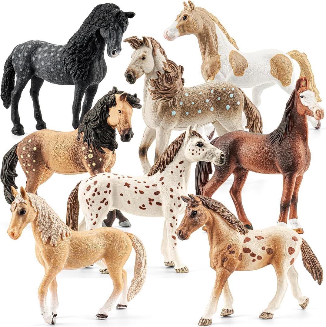 8PCS 6" Large Horse Figurines Animal Toys for Kids, Realistic Plastic Farm Animal Figurines Toys for Toddlers, Horse Party Favors Birthday Gift Cake Toppers for Boys Girls