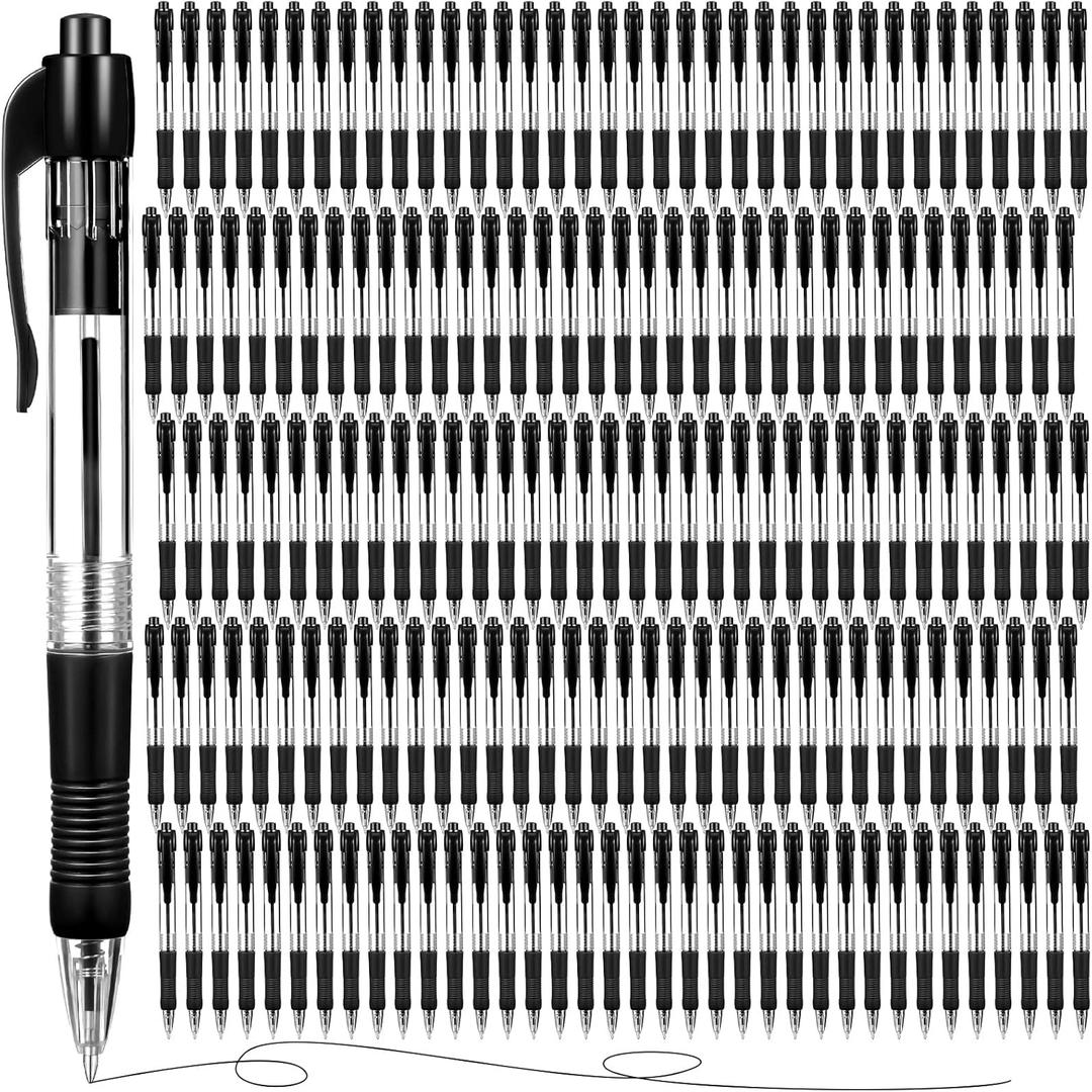 Fainne 200 Pack Retractable Ballpoint Pen 1.0 mm Medium Point Refillable Smooth Click Writing Pens With Grip for Work Journal Writing Office School Supplies(Black Ink)