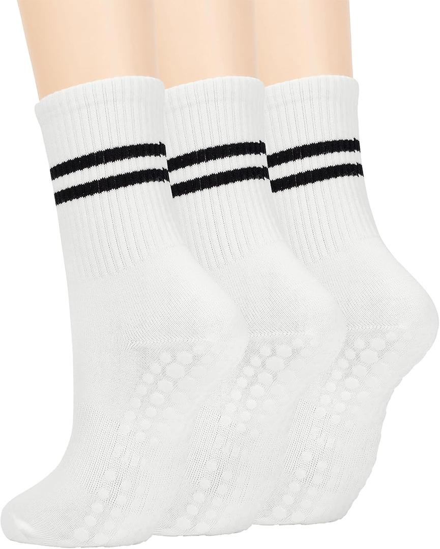 American Trends Pilates Socks with Grips for Women Yoga & Barre - Non Slip (One Size, 3 Pairs-white)
