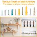 KURUI Drywall Anchors Assortment Kit for Sheetrock Concrete Brick, 350Pcs Wall Anchors and Flat Head Screws, 5 Sizes Picture Hanging Set for Bedroom/Office Wall Art Decor, House Warming Gifts New Home