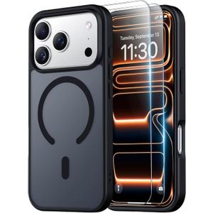 SPIDERCASE Magnetic for iPhone 17 Pro Case, with 2 Pcs Tempered Glass Screen Protector Translucent Matte Case Anti-Scratch Anti-Fingeprint Slim Phone Case for iPhone 17 Pro 6.3”, Black