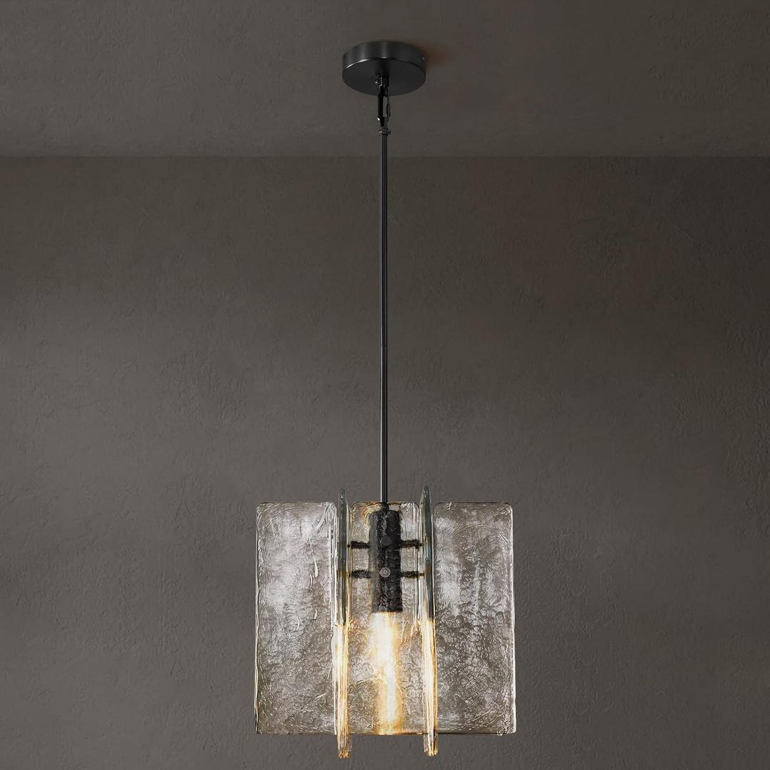 Modern Large 12 in Black Water Ripple Glass Kitchen Island Pendant Light Fixtures,Glass Island Pendant Lights,for Bedroom, Foyer, Entryway, and Dining Room, Bulbs Included