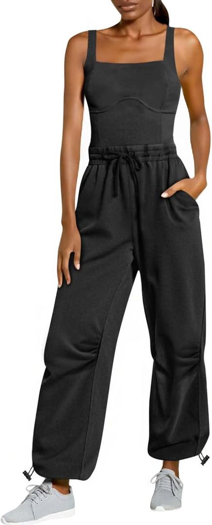 Cicy Bell Womens Summer Sleeveless Jumpsuits Casual Jogger Pants Long Rompers Workout One Piece Outfits with Pockets (M)