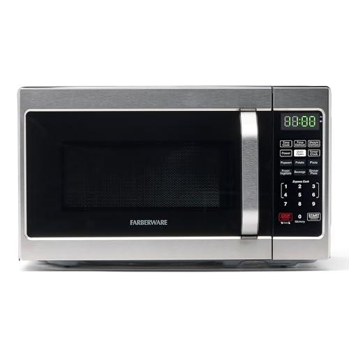 Farberware 0.7 Cu. Ft. Countertop Microwave Oven – 700 Watts Power, Auto Cook Settings, Defrost, Easy Clean and Child Safety Lock - Stainless