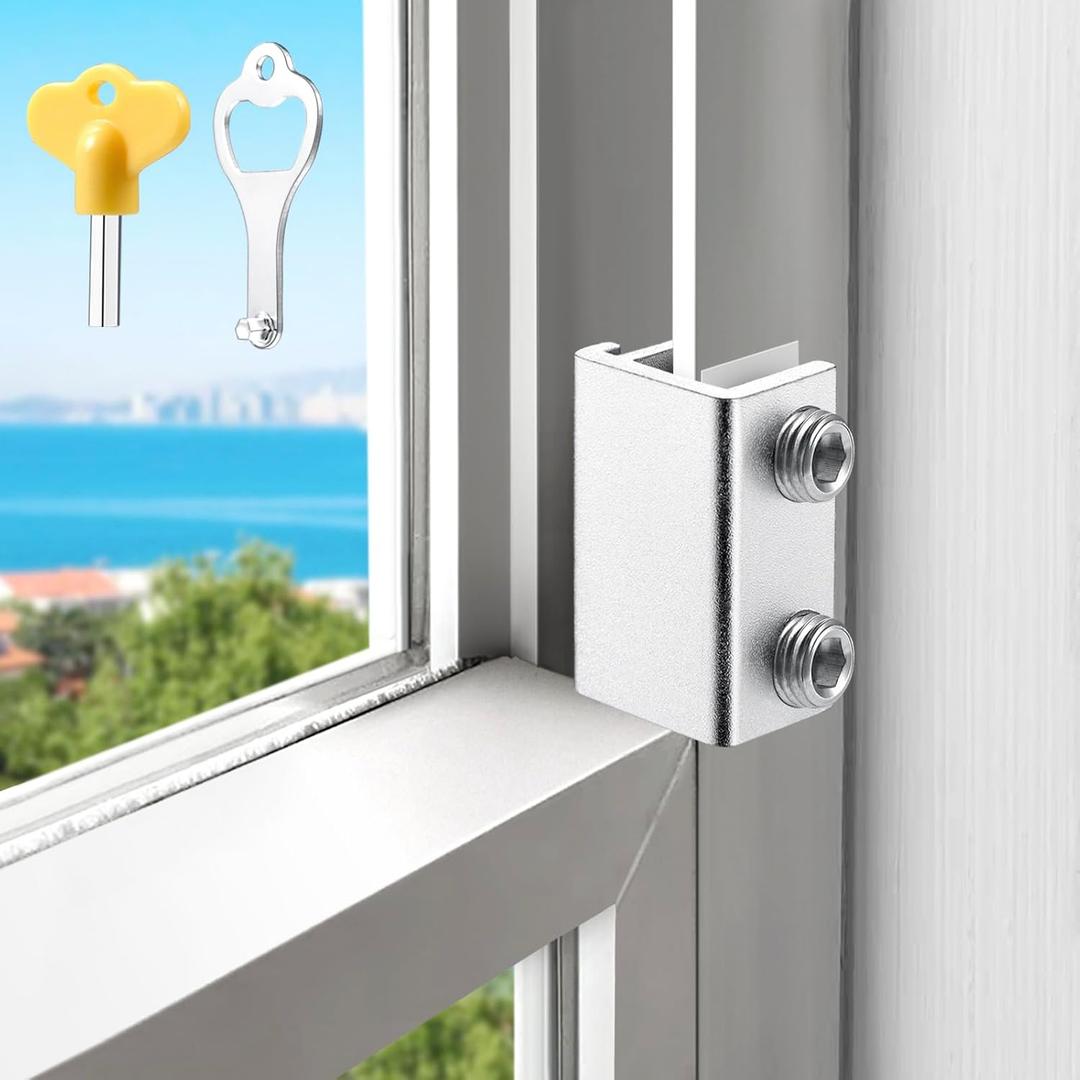 Sliding Window Locks (10 Sets), Secure Window Lock with Key, Window Locks for Up and Down Windows & Horizontal Sliding Windows, Adjustable Window Lock, Sturdy and Durable, Does Not Deform. (Silver)