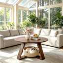 HAIOOU Round Coffee Table for Living Room with Open Storage -Walnut Wood