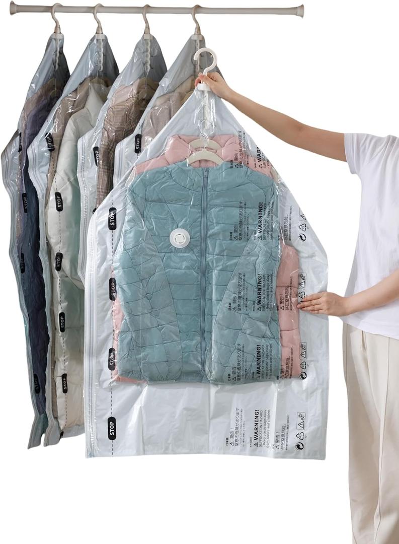 Vacuum Storage Bags for Clothing - NeatNest 6 Pack Space Saver Garment Bags with Hangers, 3 Medium + 3 Large, Vacuum or Hand Press Compression, Airtight for Closet Organization, PE+PA Material