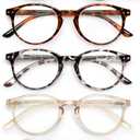 5 Pack Reading Glasses For Women/Men-Blue Light Blocking Computer Reader w/Round Frame-Retro Fake Eyeglasses (Black + Transparent +leopard + tortoise + Orange, 0.5, x)