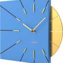 Driini Clocks Mid Century Modern Wall Clock - Square Blue Clock with Decorative Gold Accent- Unique and Cool Clock, Battery Operated - MCM Decor & Decorative Wall Clock for Mid Century Modern Decor.