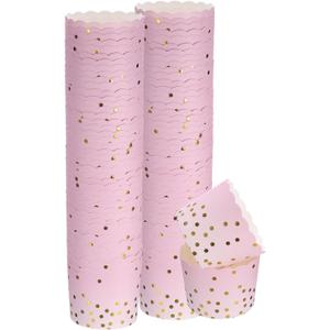 HARFINGTON 100Pcs Colorful Paper Baking Cups 6oz Cupcake Wrappers Scalloped Muffins Liners Disposable Greaseproof Containers for Birthday Party, Gradient Pink