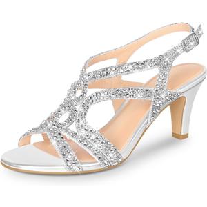 PIZZ ANNU Women's Amelia Heels Sandals Sparkle Crystal Open Toe Slingback High Heel Sandals Dress Pumps Shoes for Party Wedding, US 8.5