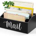 DRASTAR Mail Organizer Countertop, Mail Holder with 4 Slots, Wood Mail Sorter, Bill Organizer for Desk, Mail Storage Organizer for Home Office (Black)