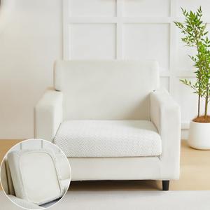 Yoovat Couch Cushion Covers for Sofa Couch Covers Wear-Resistant Universal Sofa Cover Washable Stretch for Sectional Slipcovers (Texture-Cream White,Large Single Seat Cover)