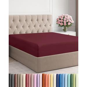 Full Fitted Bed Sheet - Bottom Single Fitted Sheet Only - Soft Hotel Luxury Bedding w/ 8-16 Inch Deep Pockets - Breathable, Cooling & Wrinkle Free - Easy-Care, Fade and Shrink Resistant 25 - Burgundy