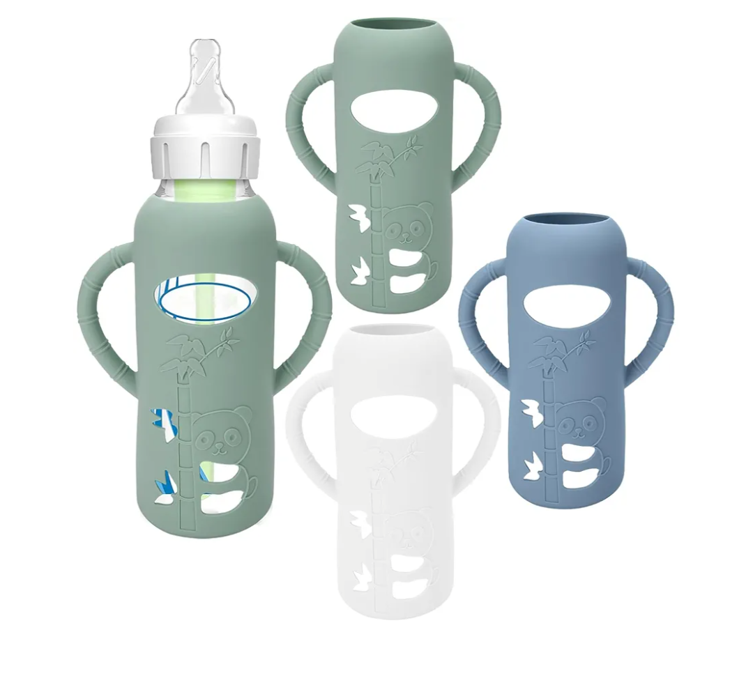 3 Pack Silicone Sleeves for Dr. Brown's Glass Baby Bottles - Drop Protection Baby Bottle Sleeves,Compatible with Dr. Brown's Newborn Glass Bottles,with Silicone Handles,8 oz