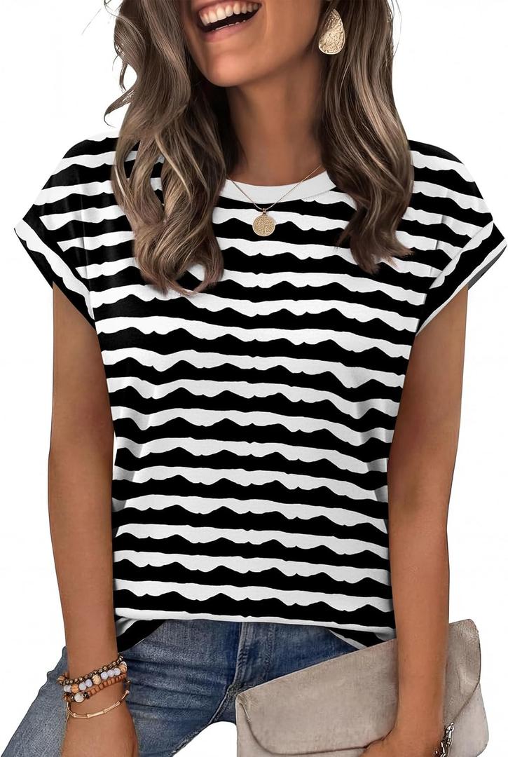 Alaroo Womens Summer Tops Short Sleeve Shirts Crew Neck Tshirt Cute Trendy Tunic Blouses (Black, XXL)