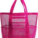 Mesh Beach Bag-Large Tote Bag for Family,Tote Bag with Zipper Pocket for Pool,Toys & Vacation Essentials, Rose Red