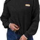 Saodimallsu Womens Sweaters Crew Neck Long Sleeve Knit Contrast Piping Stripe Lightweight Casual Fall Pullover Tops 2025 (Black)