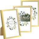 upsimples 4x6 Picture Frame Set of 3, Made of High Definition Glass for 4 x 6 Gold Frames, Wall and Tabletop Display Thin Border Photo Frame for Home Dcor