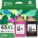 MYTONER 65XL Ink Cartridges Black/Color Combo Pack High-Yield Replacement for HP Ink 65XL 65 Ink Cartridges use with HP Envy 5055 5052 5058 DeskJet 3755 2655 3752 3720 3722 Printer Ink 65 (2 Pack)
