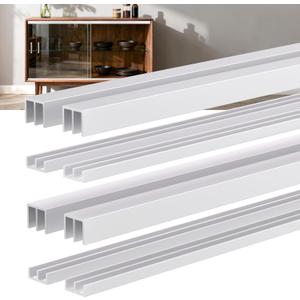 4 Sets 4FT Aluminum Sliding Door Track for 1/8" Thick Panels Closet Glass Doors Pet Cabinet Door Hardware Window Sliding Track System (Silver)