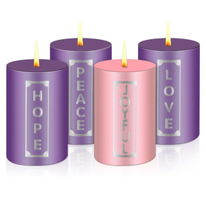 MTLEE Set of 4 Christmas Advent Candles with Words Pillar Candles Advent Wreath Candles for Adult Home Wedding Advent Rings Wreaths Church Receptions Celebrations, Purple Pink (2 x 3'')