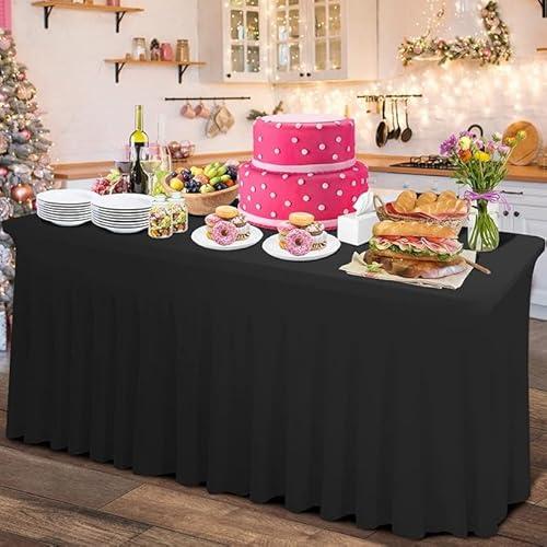 Rinpon Thick 2 in 1 Spandex Table Skirt and Cover 4ft, Rectangle Fitted Tablecloth with Pleated Skirt, Wrinkle Free Rectangular Table Cloth for Banquets and Vendor Event (Black, 48"*24"*29")