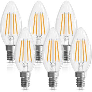 40 watt Candelabra Light Bulbs, Chandelier Light Bulb Non-Dimmable E12 LED Bulb, B10 Candle Bulb 2700K Soft White, 90+CRI, 400LM, Cear Glass, 6 Pack