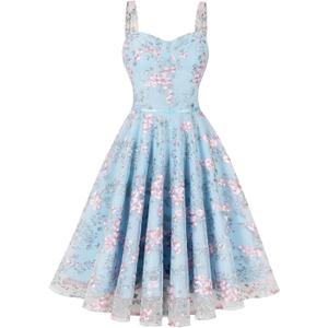 IWEMEK Women Spaghetti Strap Floral Lace Bridesmaid Cocktail Party Dress Cold Shoulder Ruffle Sleeve Wedding Guest Prom Dress (X-Large, Light Blue)