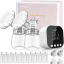 Lulia Double Electric Breast Pump Strong Suction, Portable Breast Pump Electric Breastfeeding Pump, Rechargeable Milk Pump with 4 Modes & 9 Levels, Low Noise, Anti-Backflow & LED Display, 24mm Flange (White)