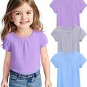 ZUEMET 1 Pack Toddler Girls Short Sleeve Shirts Pleated Neck Cotton T-Shirts Baby Girl Summer Tee Tops Size 4T