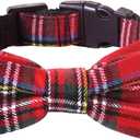 Malier Dog Collar with Bow tie, Christmas Classic Plaid Snowflake Dog Collar Holiday for Dogs Cats Pets (Scotland Red Plaid, Large)
