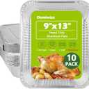 Demiwise Thickened 10 Pack Heavy Duty Aluminum Pans with Lids, 9x13 Aluminum Foil Pans Disposable, Half Size Steam Table Foil Baking Tray for Cooking, Baking, Roasting & Chafing, Carton Packaging