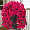 4pc artificial flowers for outdoors faux flowers faux outdoor plants uv resistant artificial outdoor plants 4pc Bougainvillea Artificial Fake Hanging Flowers yard decorations outdoor (4, Rose red)