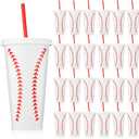 Domensi 24 Pcs Plastic Cups with Lid Straw 24 oz Reusable Tumbler Water Bottle Coffee Mug for Team Employee Students Birthday Party Favors Supplies(Baseball)