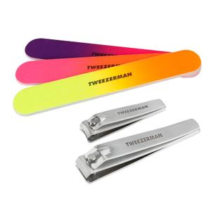 Tweezerman Stainless Steel Nail Clipper Combo Set with Three Neon Nail Files
