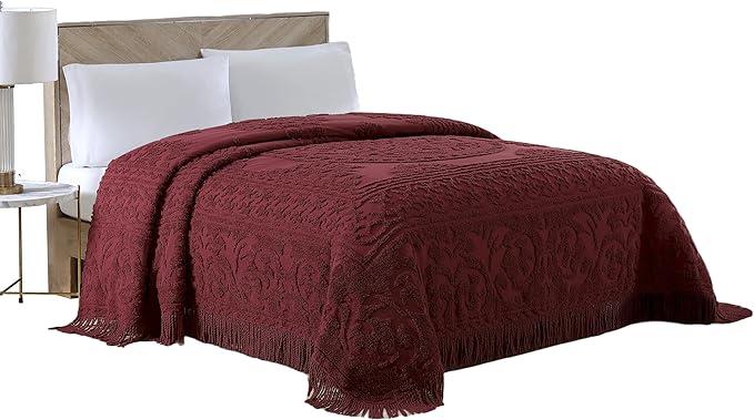 Beatrice Home Fashions Medallion Chenille Bedspread, King, Burgundy