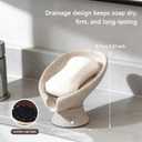Self Draining Soap Dish with Suction Cup, Leaf Shaped Resin Soap Holder for Bathroom, Shower, Sink & Kitchen (Beige)