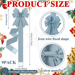 Daifunli 9 Pcs Haze Blue Velvet Christmas Cabinet Ribbons Bows for Kitchen 78.7 Inch Large Christmas Door Ribbon Cabinet Bows for Gifts Xmas Tree Home Wall Furniture Party Decorations
