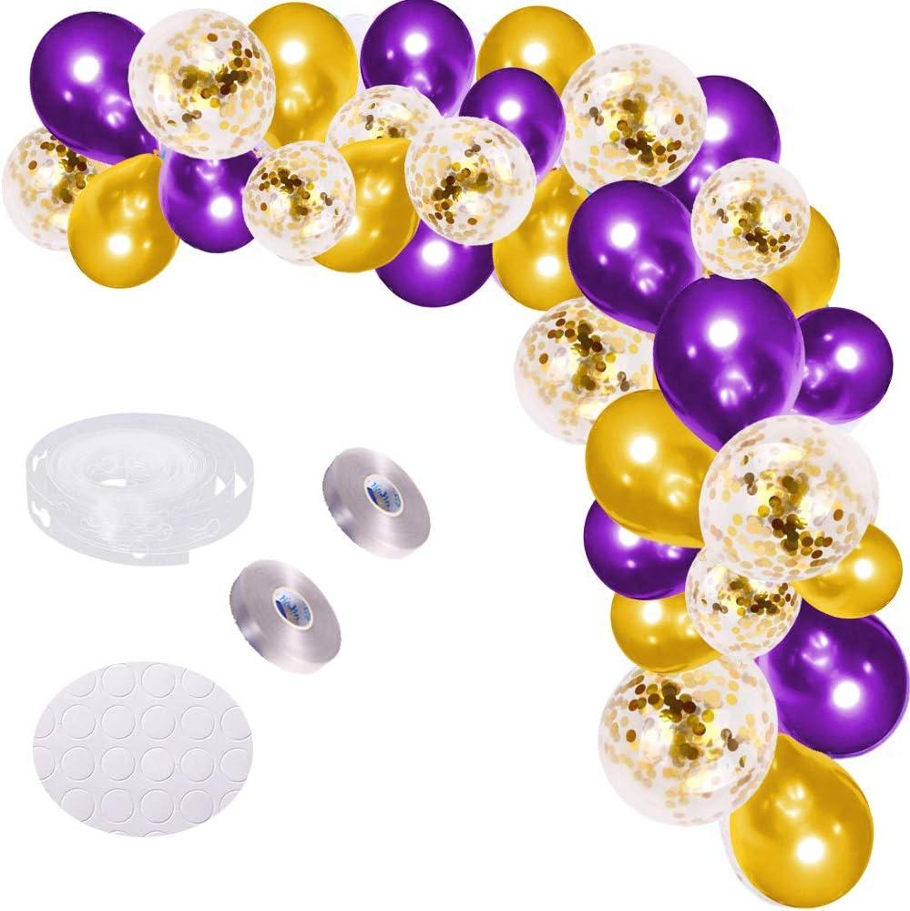 Purple Gold Balloon Garland Arch Kit, 121 PCS Purple and Gold Balloons Purple Balloons for Birthday Graduation Wedding Anniversary Purple Gold Party Decorations